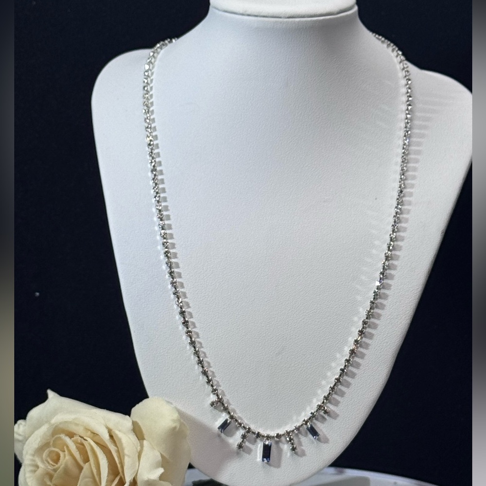Sterling Silver Plated Crystal Tennis Necklace Made With Swarovski Crystal - Picture 2 of 7